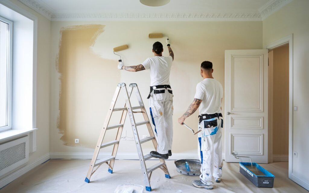 Elegant villa interior painting in Dubai with smooth walls and modern color design in living room
